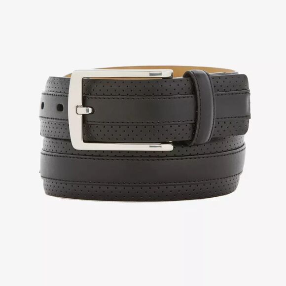 PGA TOUR Mens Belt Size 32 Black Leather Center Stripe Dress Casual Golf - Picture 1 of 6